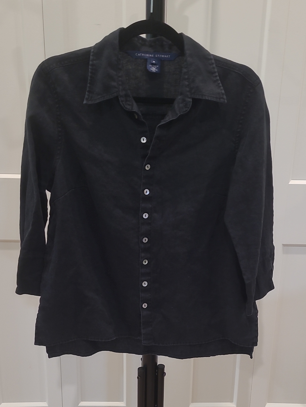 Catherine Stewart 100% Linen Black Button-Down Shirt